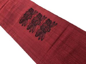 アンティーク　手織り紬抽象に古典柄模様織出し名古屋帯